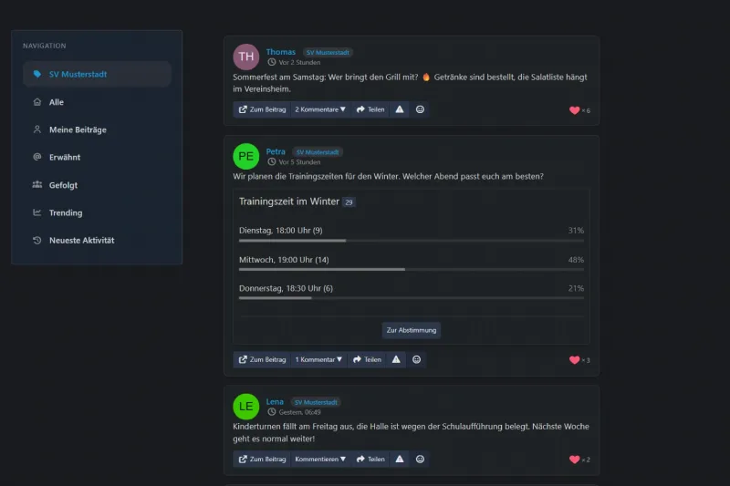 Beitragsübersicht im Mitglieder-Netzwerk