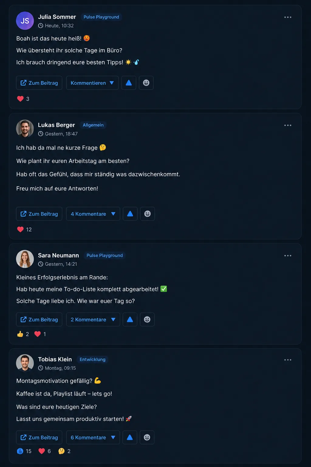 Übersicht des Pulse Feeds